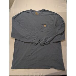 Carhartt Mens 2XL Tall Long Sleeve Pocket T-Shirt Blue Original Fit K126